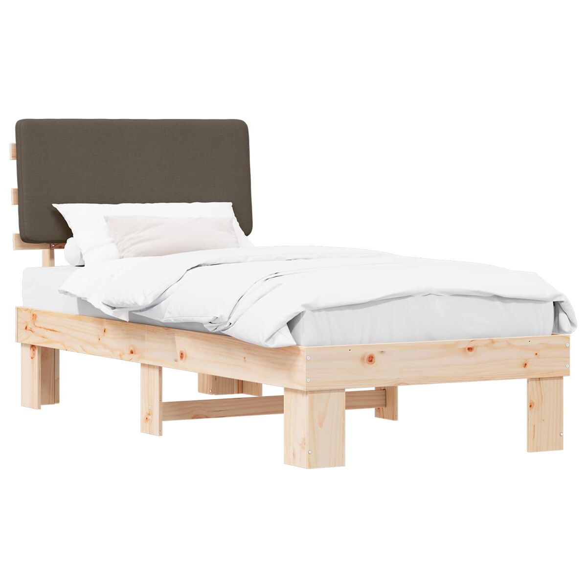 Estrutura de cama de solteiro design com cabeceira estofada cinzento-acastanhado