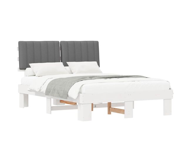 Estrutura de cama de casal moderno com cabeceira estofada cinzento-claro