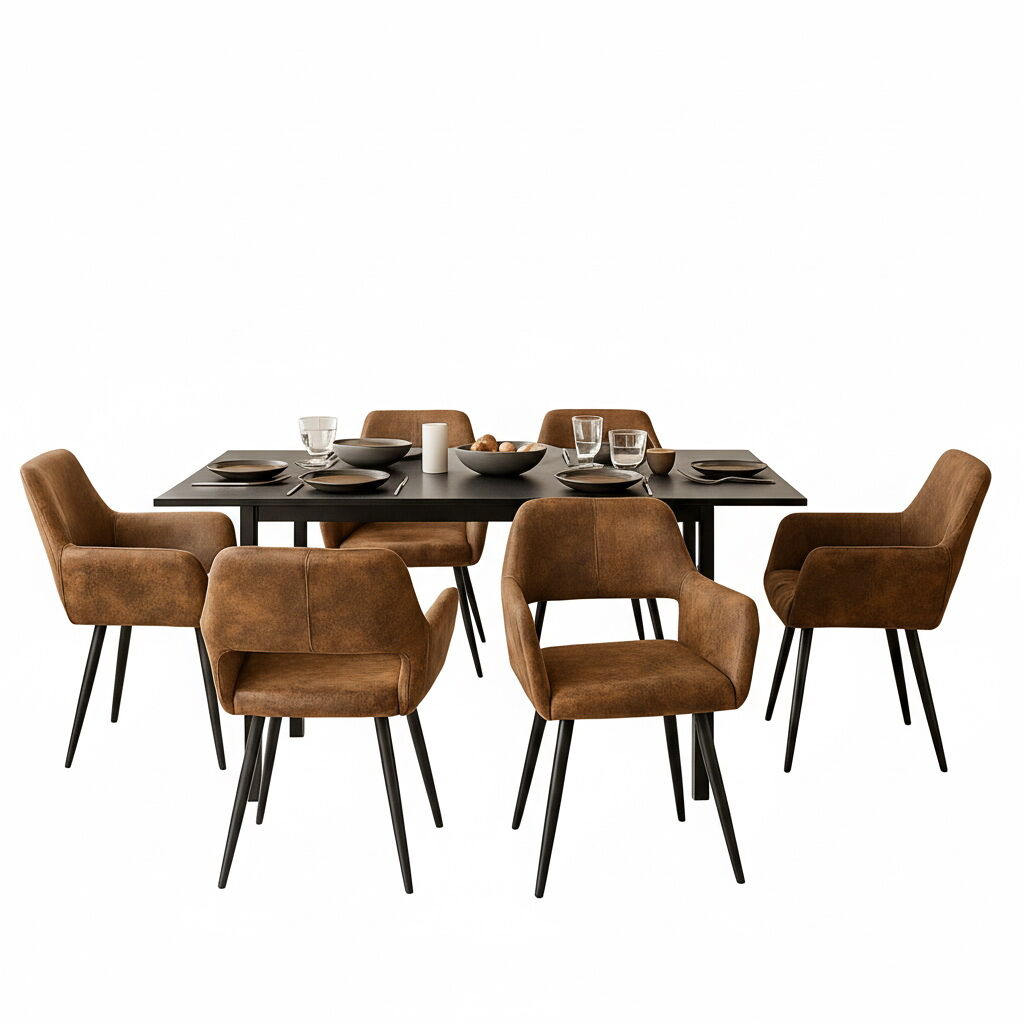 MEUBLES COSY Mesa Jantar Extensível 6 Cadeiras Industrial