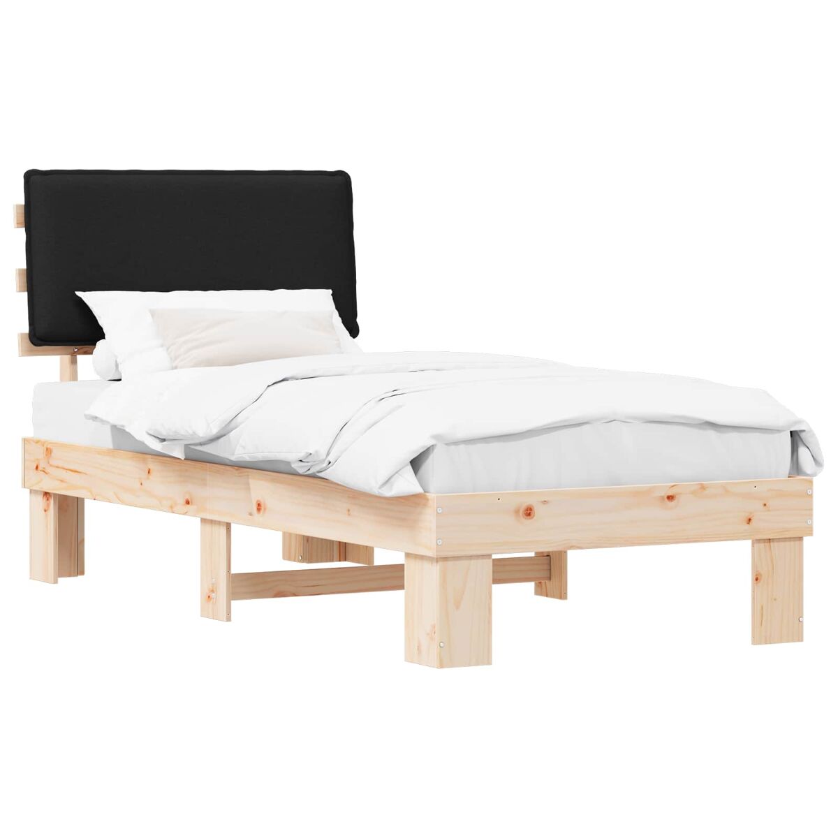 Estrutura de cama de solteiro para adultos com cabeceira estofada preto 75 x 190 cm