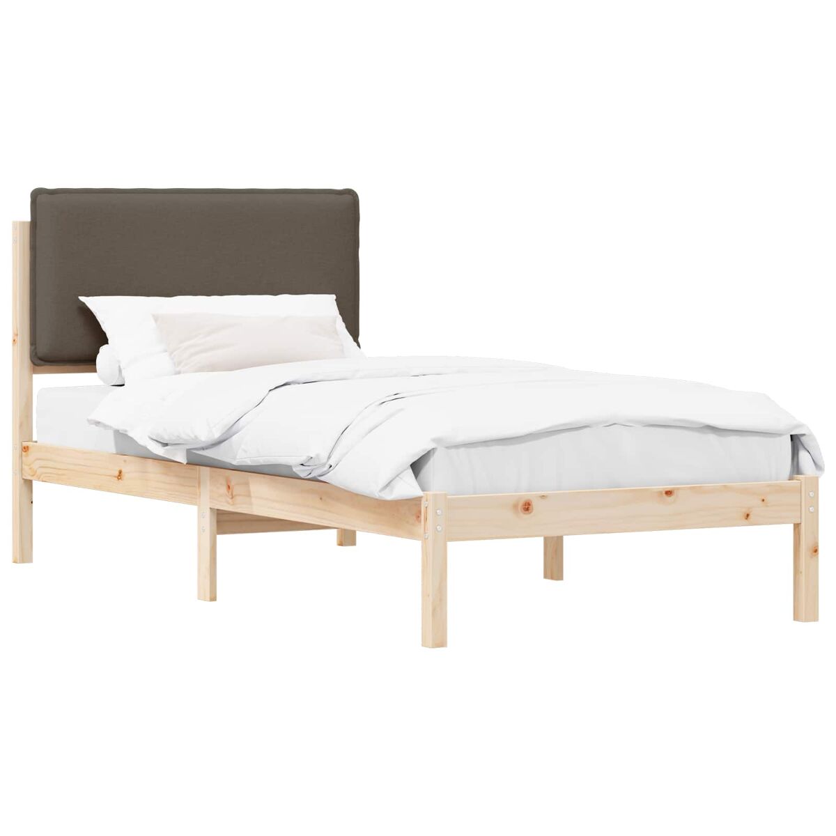Estrutura de cama de solteiro para adultos com cabeceira - estofada cinzento-acastanhado