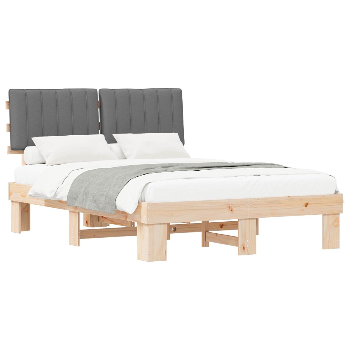 Estrutura de cama de casal moderno com cabeceira estofada cinzento-claro