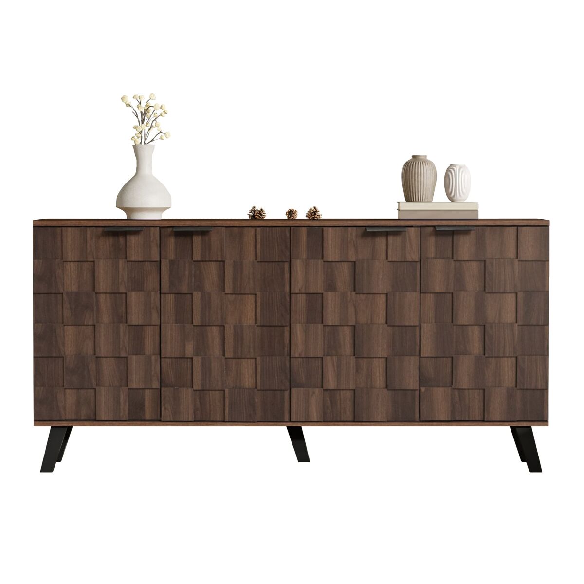 Aparador 160,5x35,5x78 cm - 4 portas moderno - madeira escura