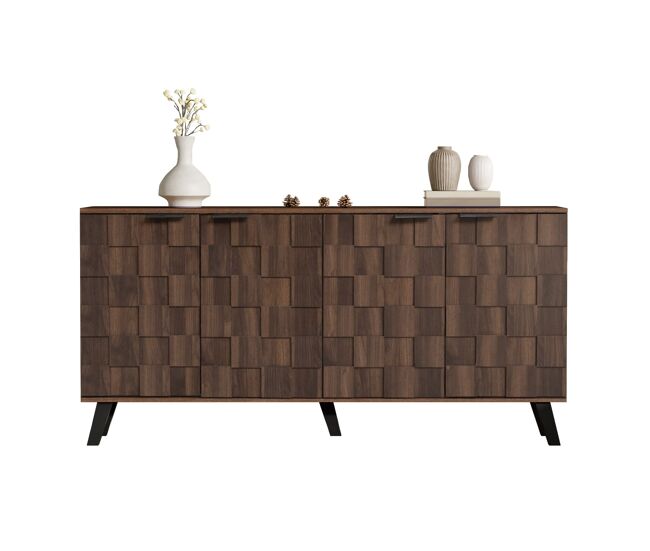 Aparador 160,5x35,5x78 cm - 4 portas moderno - madeira escura