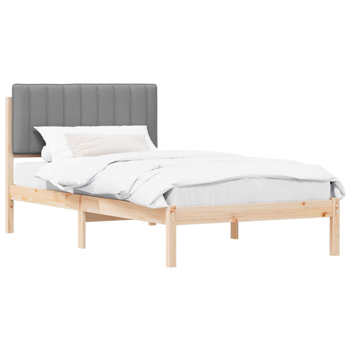 Estrutura de cama de solteiro simple com cabeceira estofada cinzento-claro