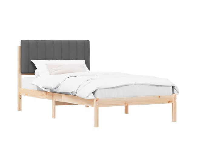 Estrutura de cama de solteiro para adultos com cabeceira estofada cinza escuro