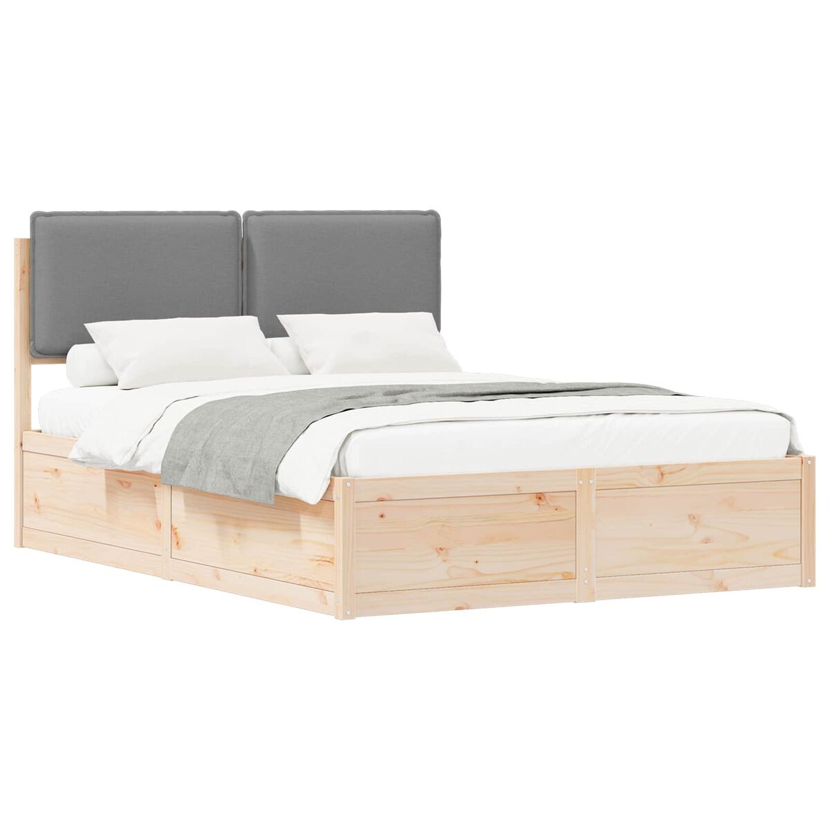 Estrutura de cama de casal moderno com cabeceira estofada cinzento-claro