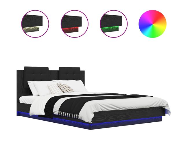 Estrutura de cama de casal para adultos com cabeceira carvalho preto 140 x 200 cm