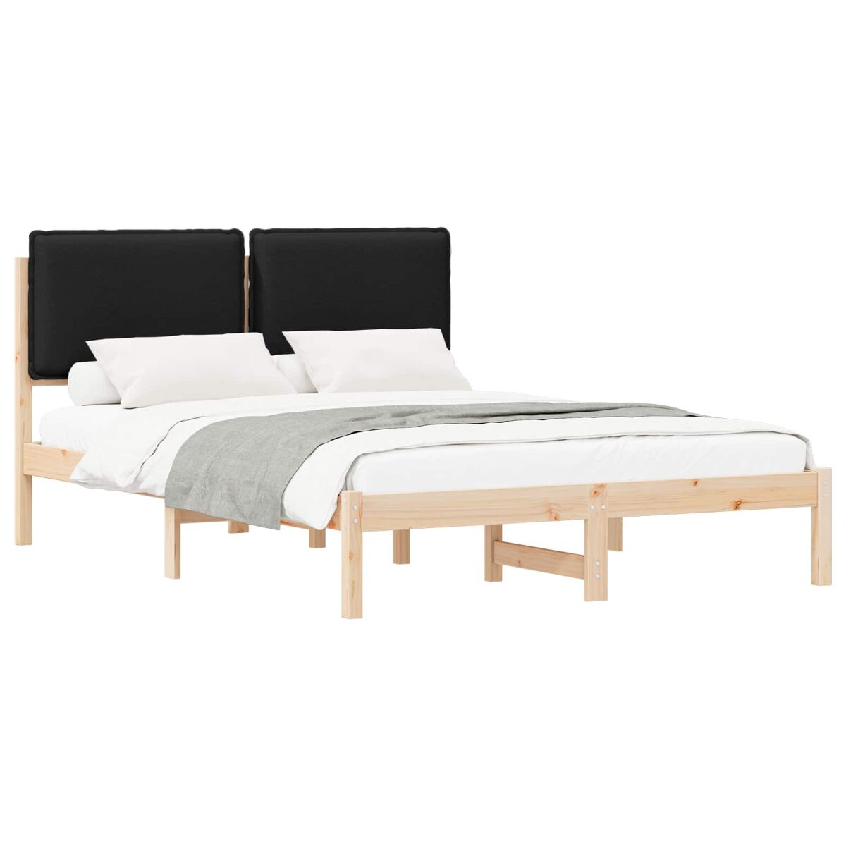 Estrutura de cama de casal moderno com cabeceira estofada preto 135 x 190 cm