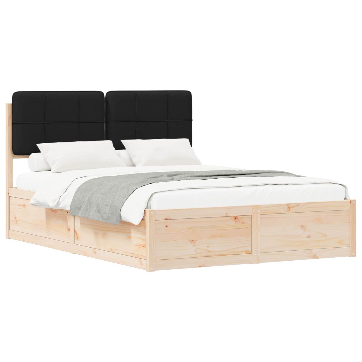 Estrutura de cama de casal moderno com cabeceira estofada preto 135 x 190 cm