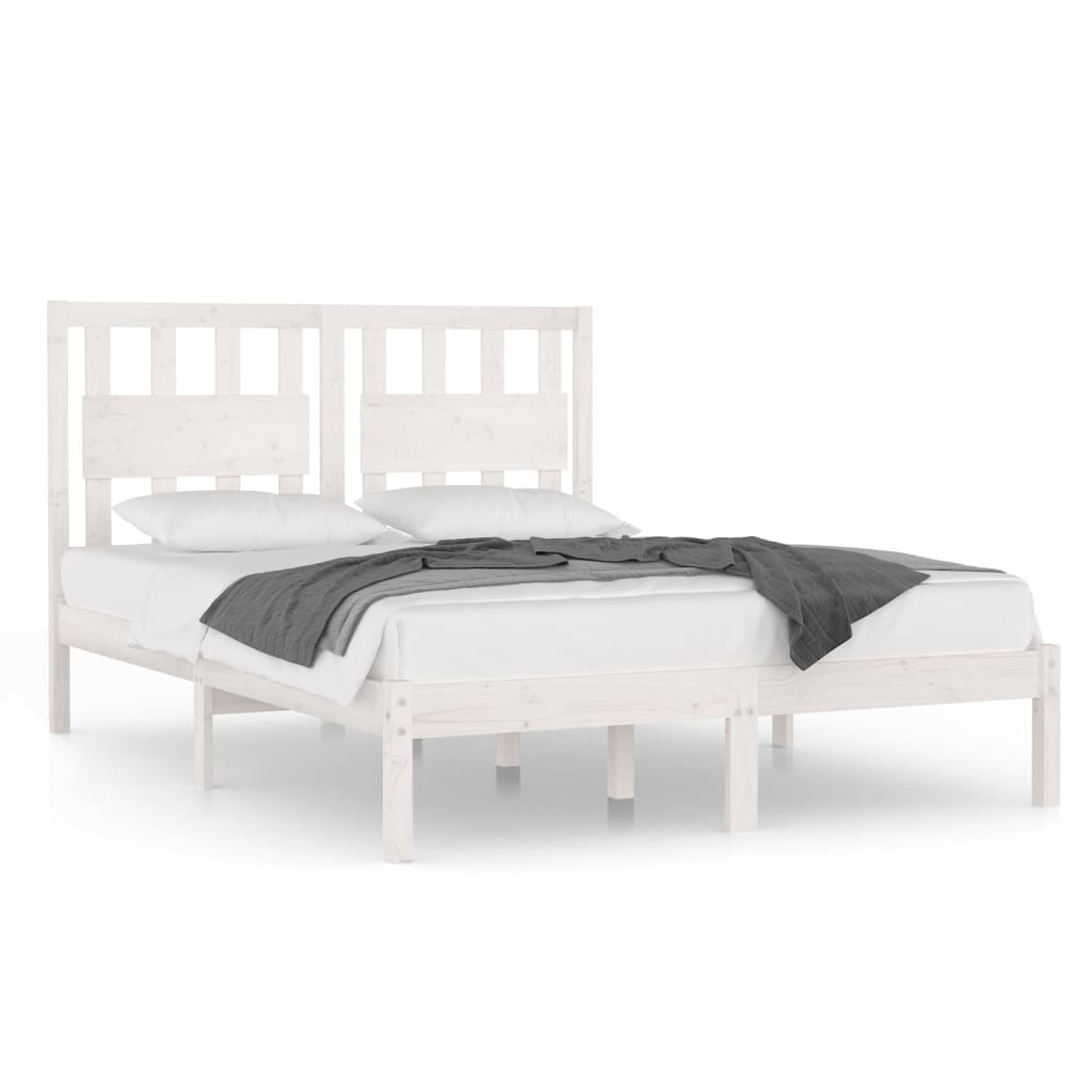 Estrutura de cama de casal simple - 140x190 cm madeira de pinho maciça branco