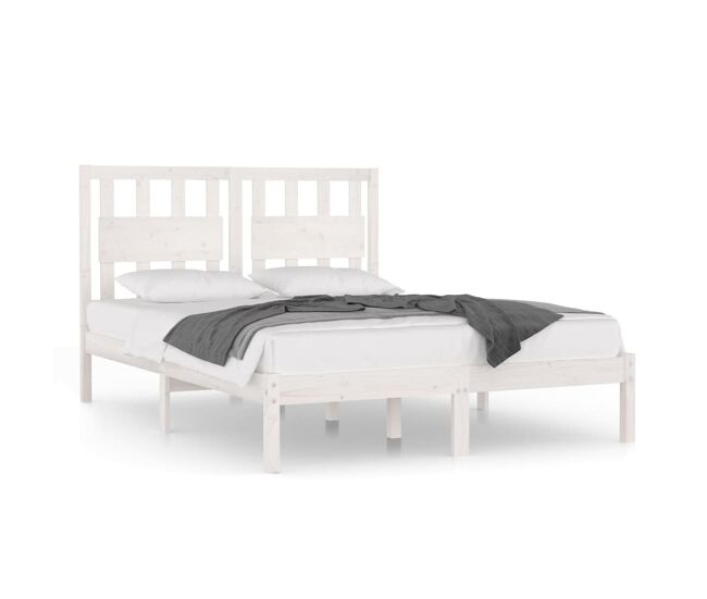 Estrutura de cama de casal simple - 140x190 cm madeira de pinho maciça branco
