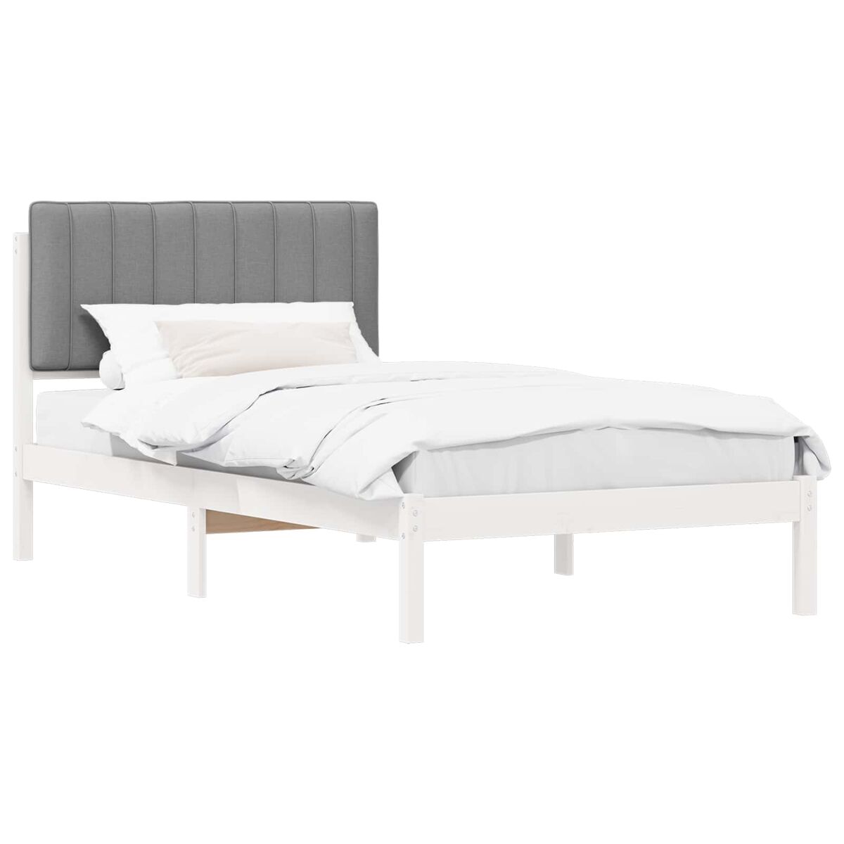 Estrutura de cama de solteiro simple com cabeceira estofada cinzento-claro
