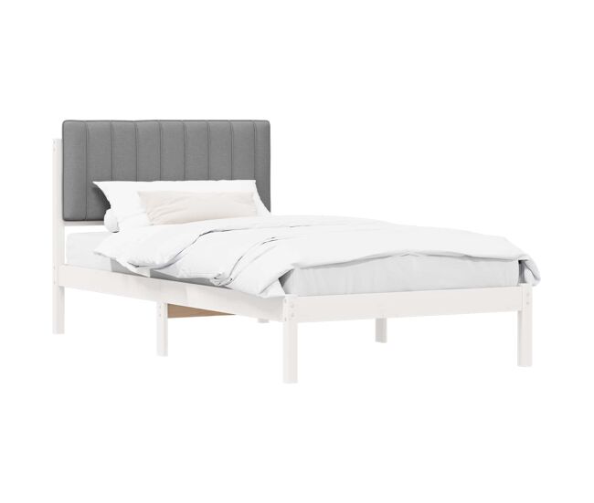 Estrutura de cama de solteiro simple com cabeceira estofada cinzento-claro