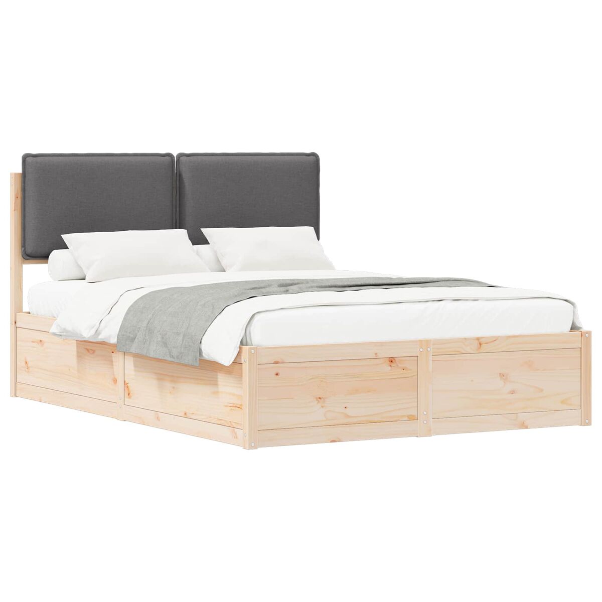 Estrutura de cama de casal moderno com cabeceira estofada cinza escuro
