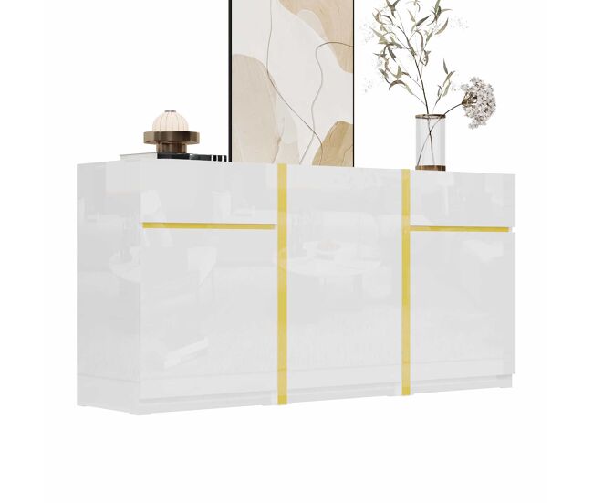 Aparador luxuoso 180 cm - acabamento brilhante, armário moderno com três portas e duas gavetas, ideal para sala de estar, sala de jantar e entrada -