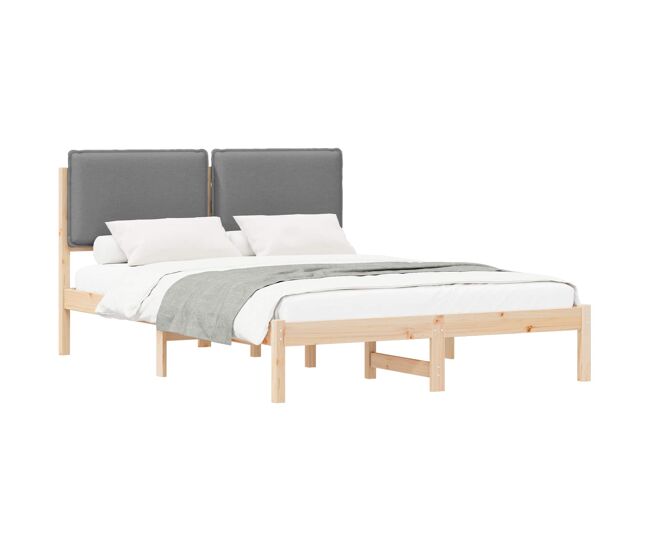 Estrutura de cama de casal moderno com cabeceira estofada cinzento-claro