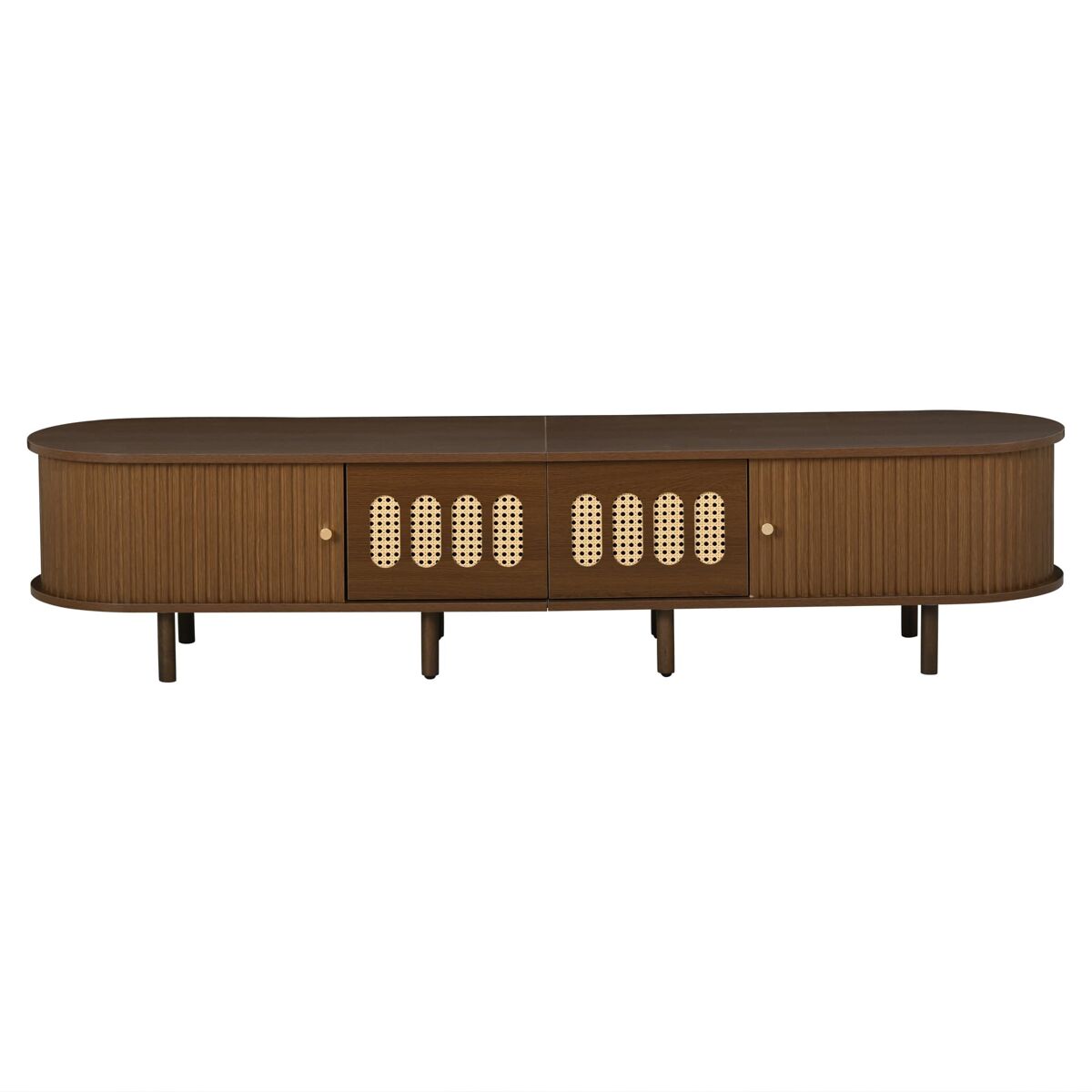 Móvel de tv ovalado 180x40x40 cm - rattan, 2 gavetas - nogueira