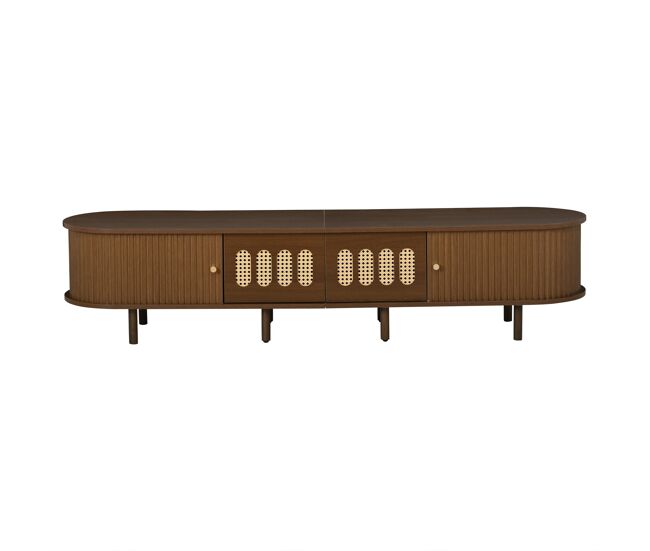 Móvel de tv ovalado 180x40x40 cm - rattan, 2 gavetas - nogueira