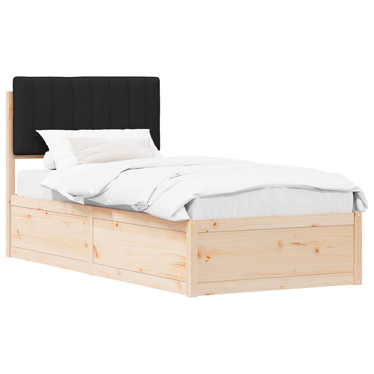 Estrutura de cama de solteiro para adultos com cabeceira estofada preto 90 x 190 cm