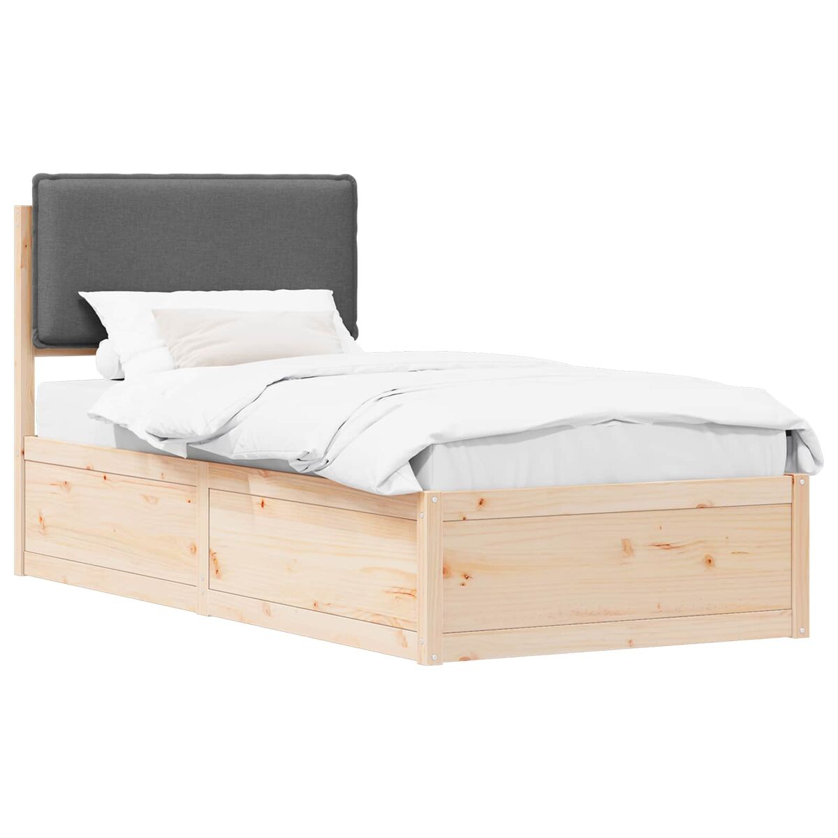 Estrutura de cama de solteiro para adultos com cabeceira estofada cinza escuro