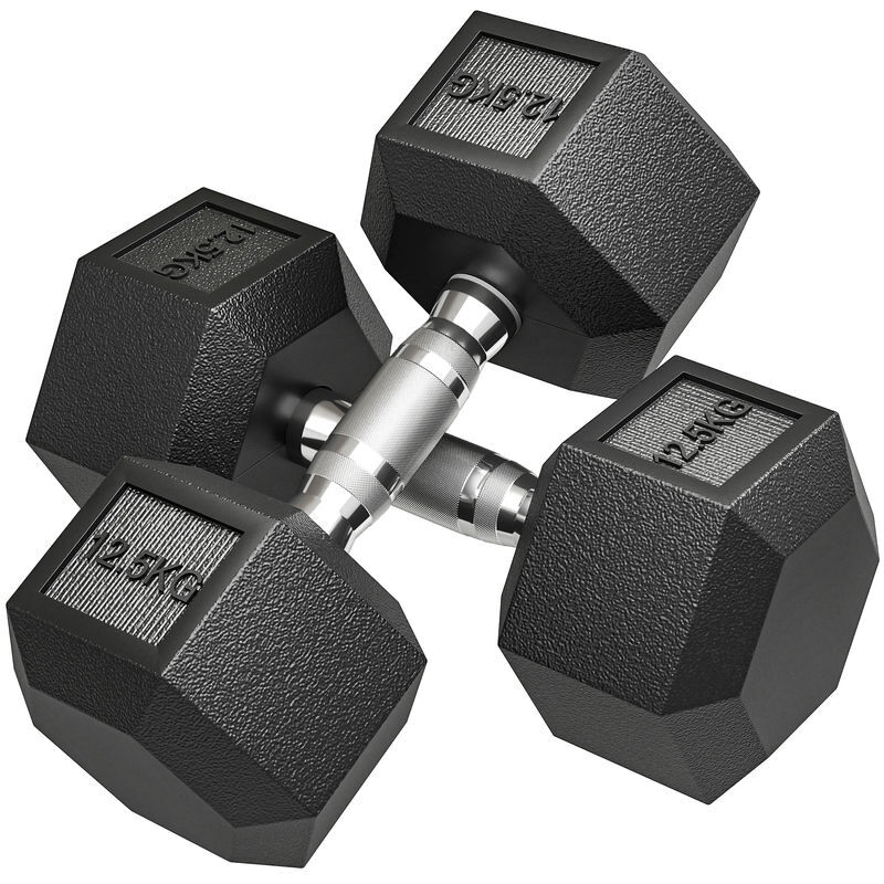 Homcom conjunto de 2 halteres hexagonais 12,5 kg (25 kg total) ferro fundido revestidos em borracha com pega anti-deslizante para musculação em casa