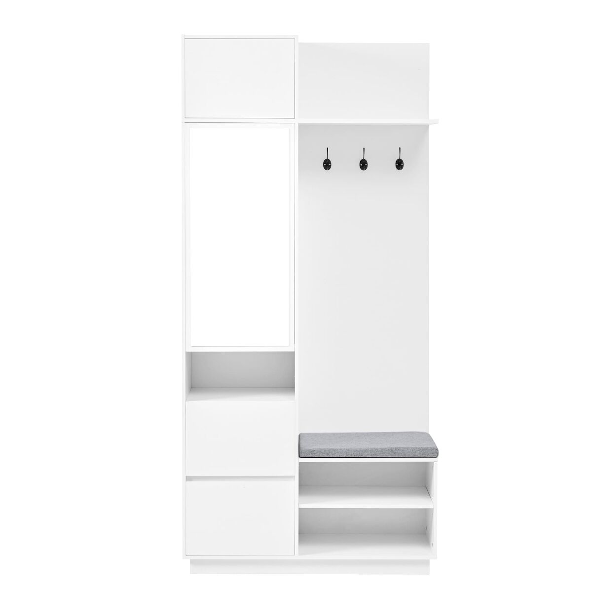 Roupeiro compacto 120x40x90 cm - espelho, banco, sapateira e ganchos - branco