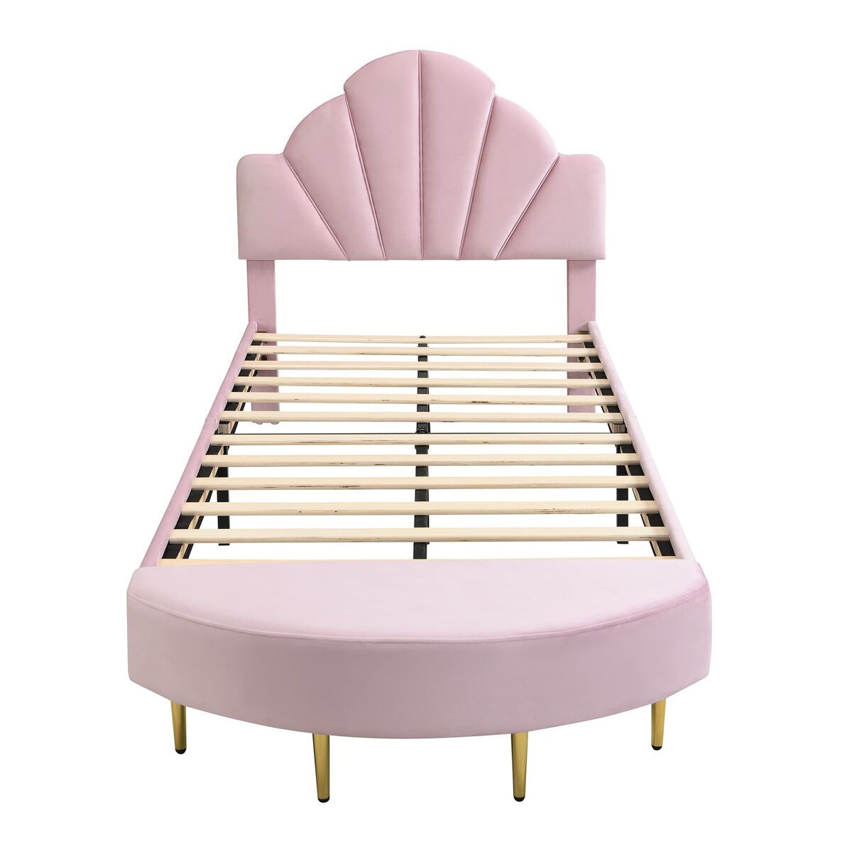 Cama individual estofada 90x200 - cabeceira em veludo, banco a condizer, estrutura estável - rosa