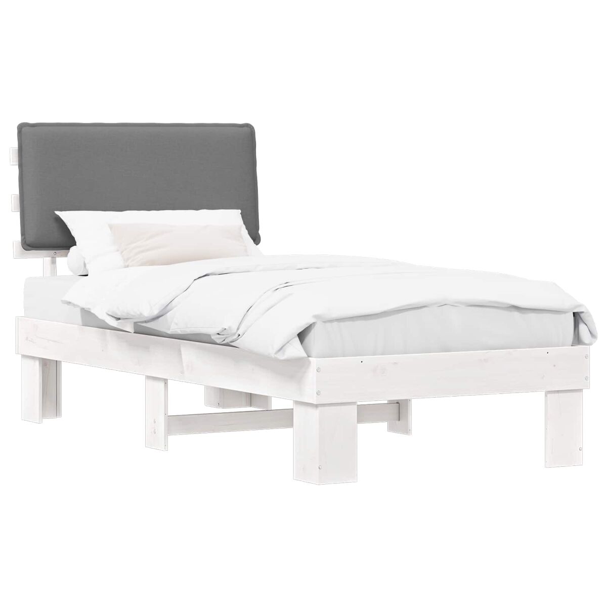 Estrutura de cama de solteiro simple com cabeceira estofada cinzento-claro