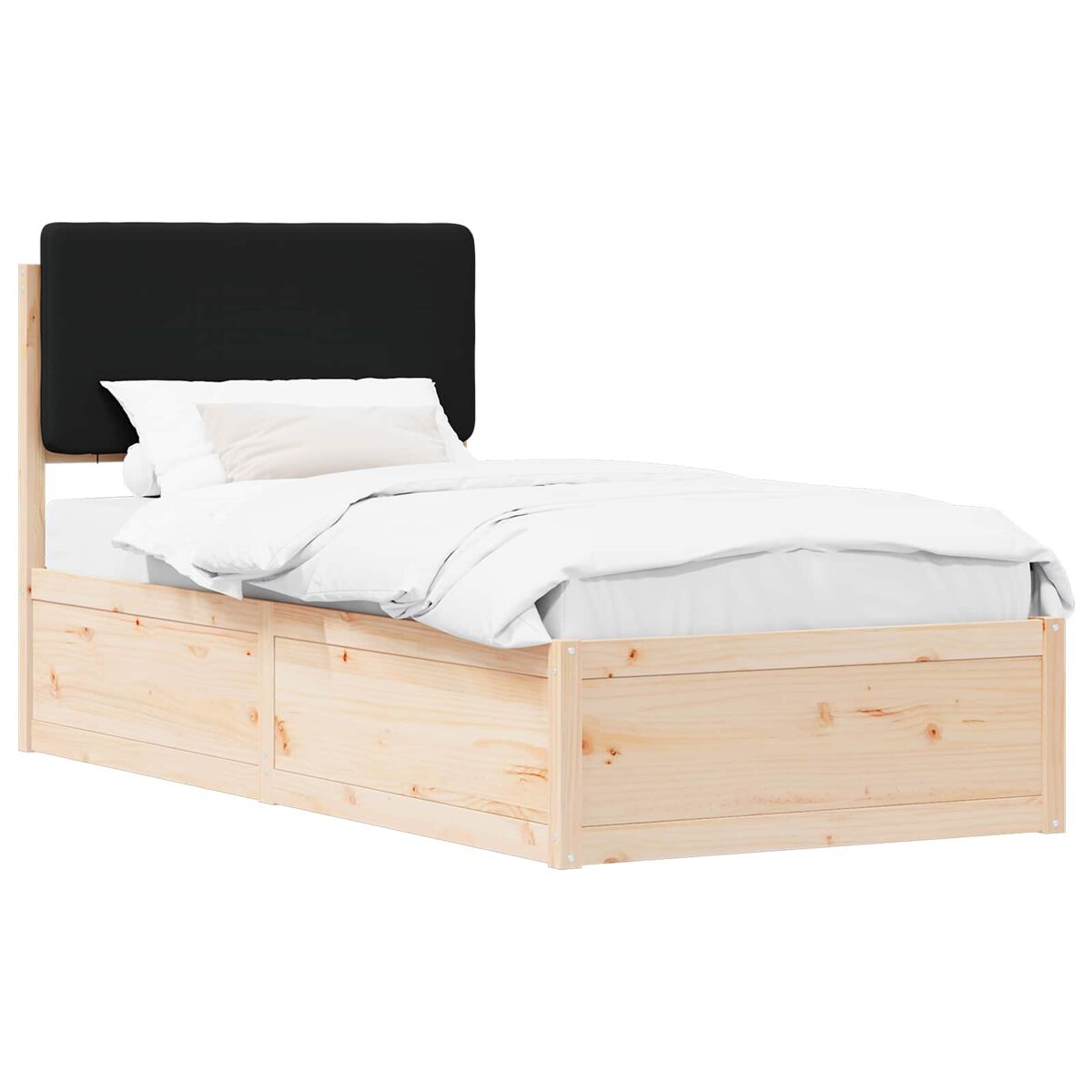 Estrutura de cama de solteiro para adultos com cabeceira estofada preto 90 x 190 cm