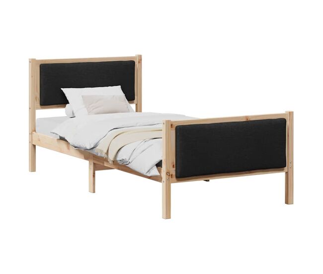 Estrutura de cama de solteiro para adultos com cabeceira preto 90 x 200 cm tecido