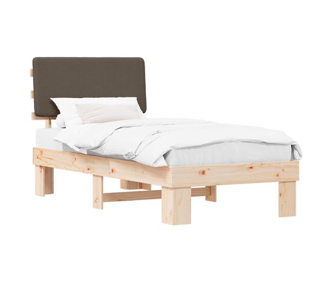 Estrutura de cama de solteiro design com cabeceira estofada cinzento-acastanhado