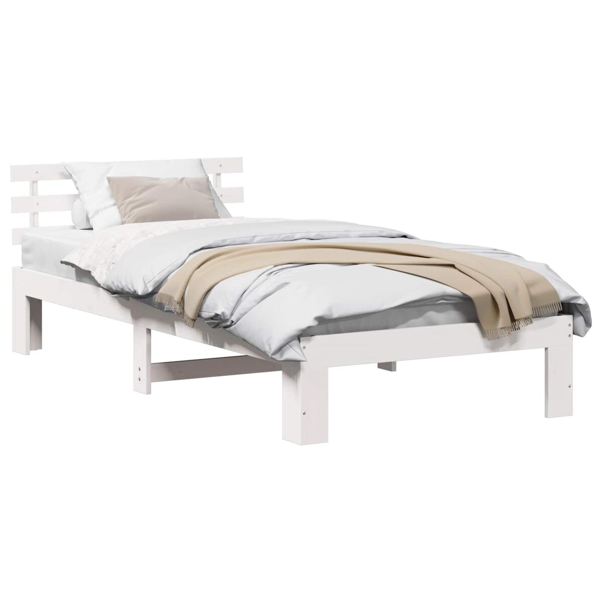 Estrutura de cama de solteiro para adultos - branco 75 x 190 cm madeira de pinheiro sólida