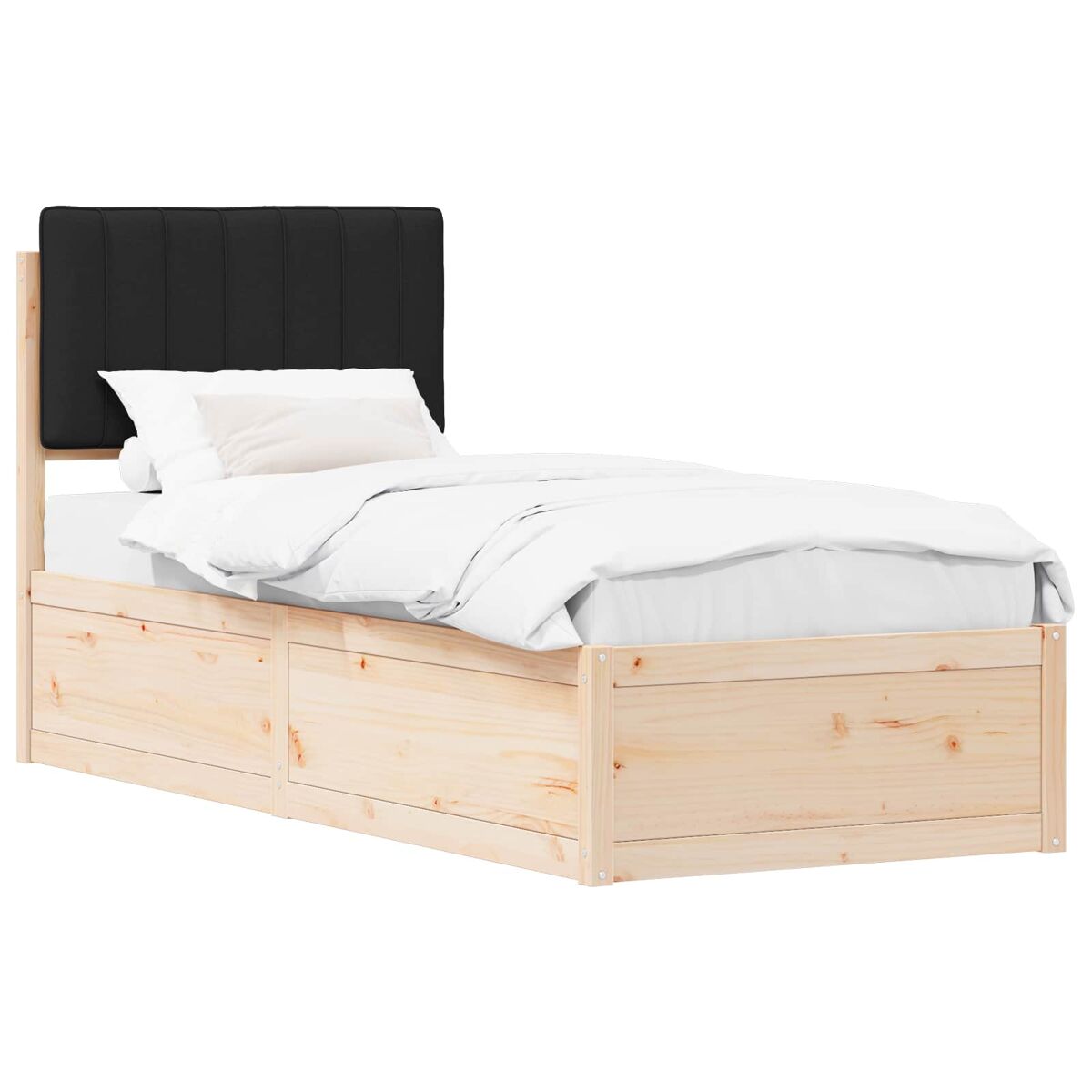 Estrutura de cama de solteiro para adultos com cabeceira estofada preto 75 x 190 cm