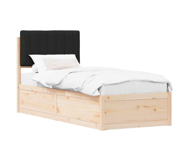 Estrutura de cama de solteiro para adultos com cabeceira estofada preto 75 x 190 cm