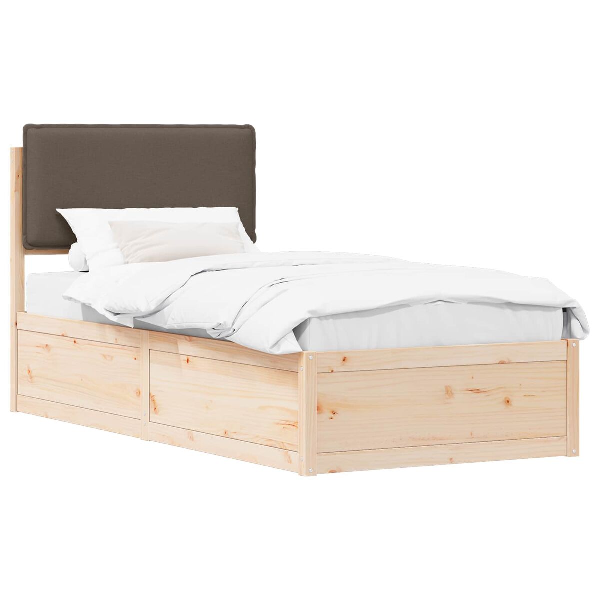 Estrutura de cama de solteiro design com cabeceira estofada cinzento-acastanhado