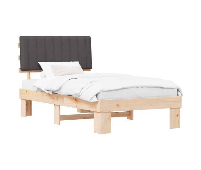 Estrutura de cama de solteiro para adultos com cabeceira estofada cinza escuro