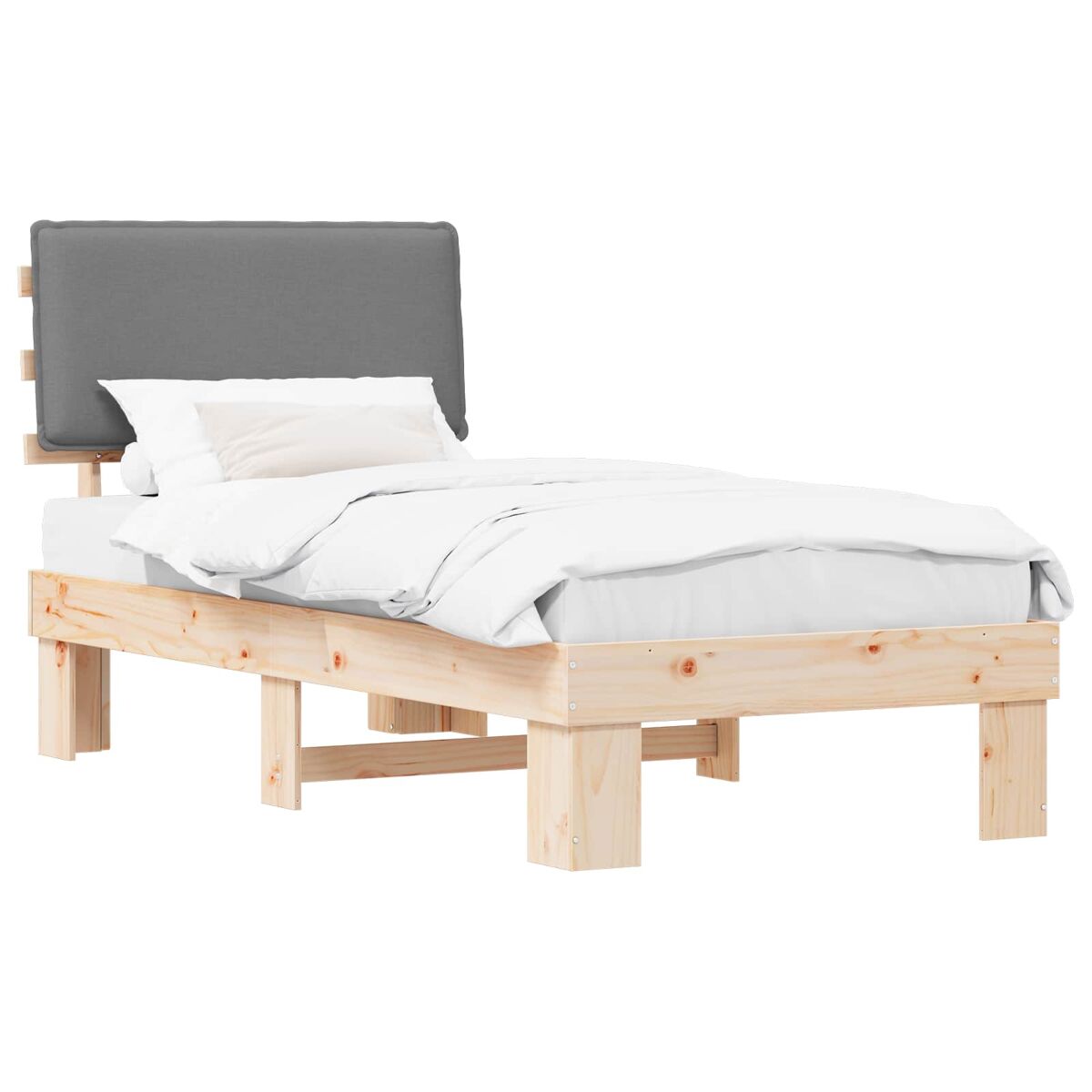 Estrutura de cama de solteiro simple com cabeceira estofada cinzento-claro