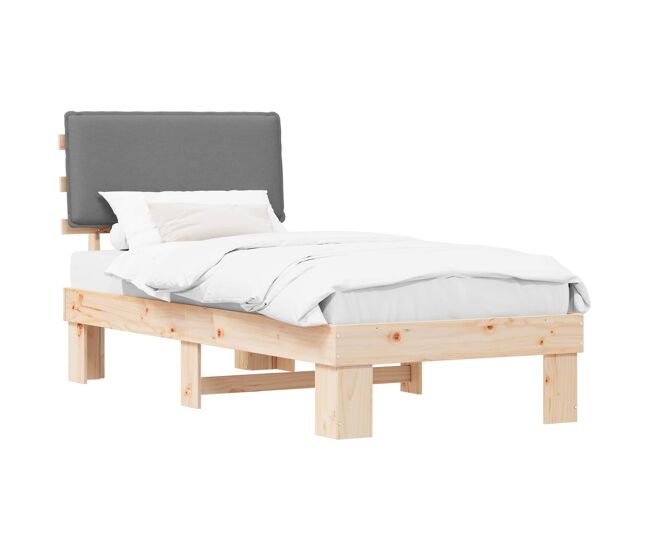 Estrutura de cama de solteiro simple com cabeceira estofada cinzento-claro
