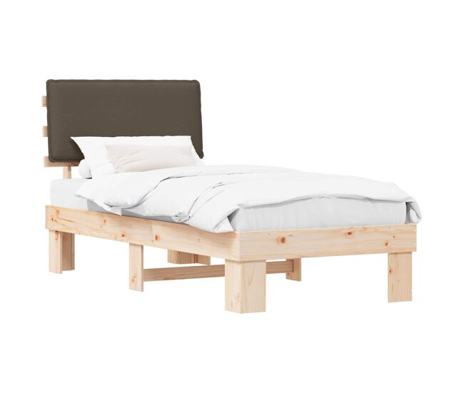 Estrutura de cama de solteiro para adultos com cabeceira - estofada cinzento-acastanhado