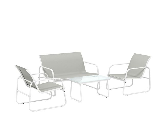 Outsunny conjunto de jardim exterior de 4 peças, móveis de jardim com sofá de 2 lugares, 2 poltronas, mesa de vidro temperado, tecido textilene