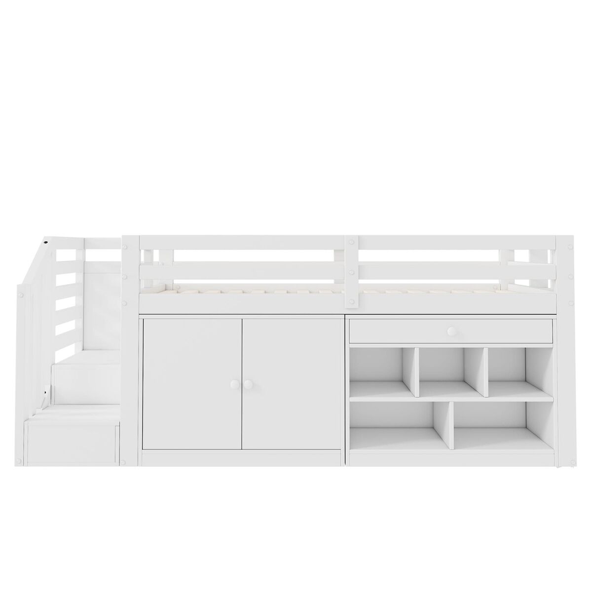Cama infantil multifuncional 90x200 - com escada e arrumação - branco