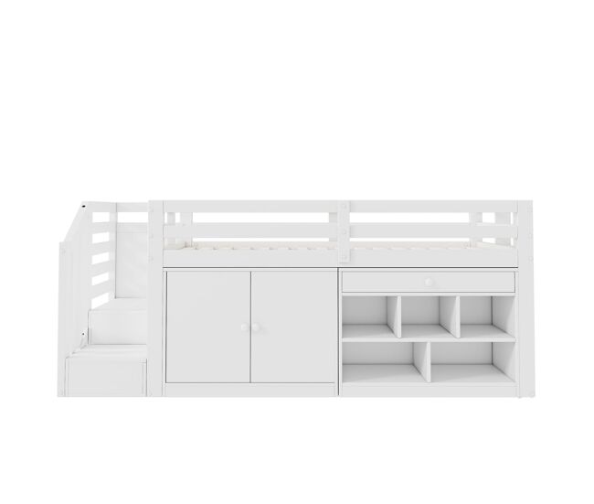 Cama infantil multifuncional 90x200 - com escada e arrumação - branco