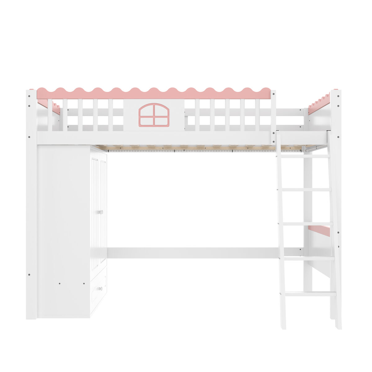 Cama alta infantil 90x200cm - com led, armário e gaveta, sem colchão - branco