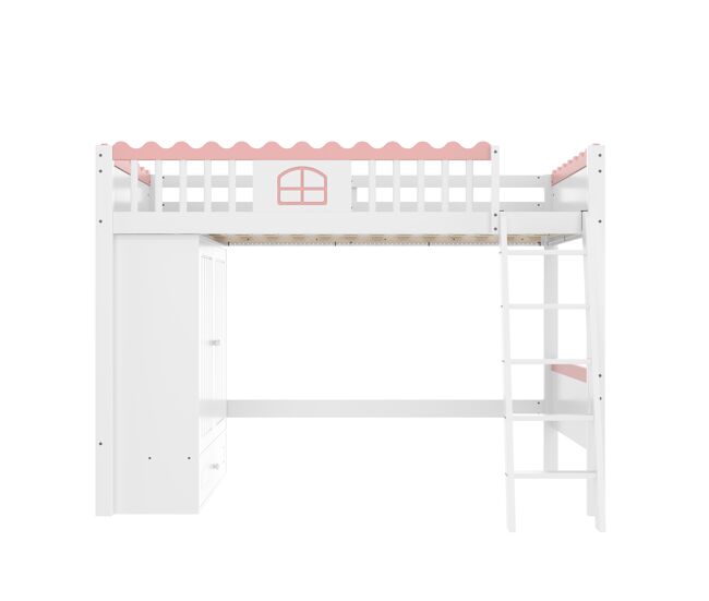 Cama alta infantil 90x200cm - com led, armário e gaveta, sem colchão - branco