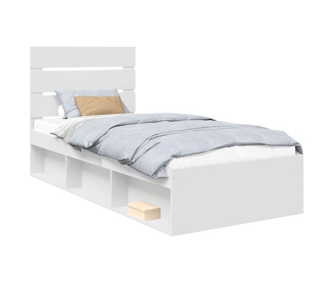Estrutura de cama de solteiro para adultos - branco 75 x 190 cm madeira de pinheiro sólida
