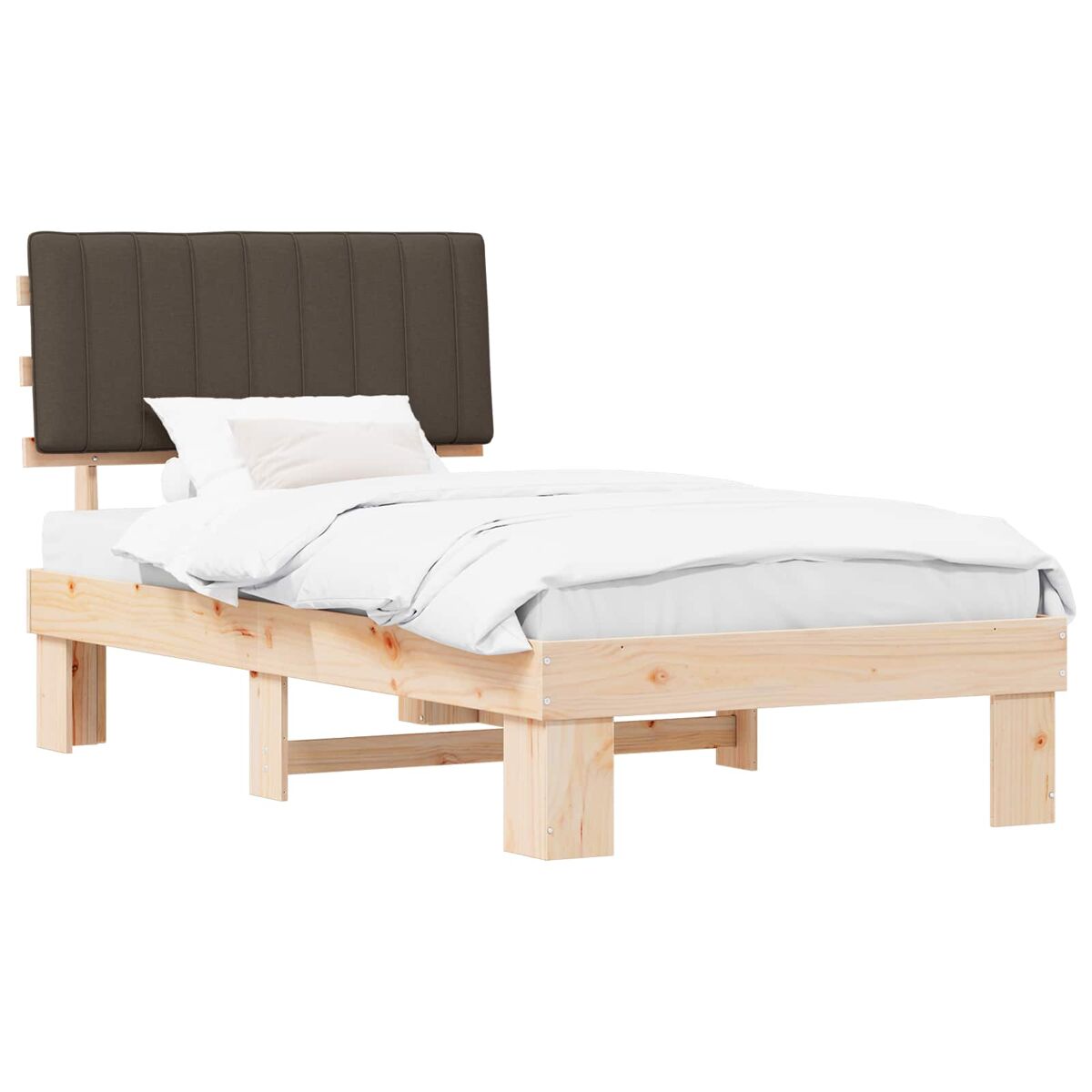 Estrutura de cama de solteiro para adultos com cabeceira - estofada cinzento-acastanhado
