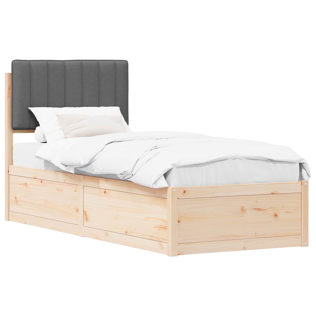 Estrutura de cama de solteiro para adultos com cabeceira estofada cinza escuro