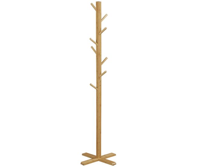 Homcom cabide de pé em bambu com 8 ganchos para pendurar bolsas e chapéus no corredor entrada quarto 49,5x49,5x178 cm madeira