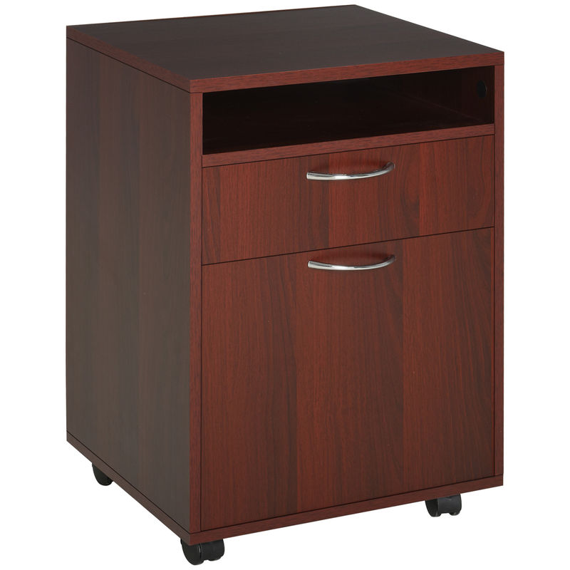 Homcom bloco de gavetas para escritório com rodas armário de escritório com gaveta compartimento porta arquivador móvel para escritório ou sala 40x35x60 cm castanho escuro